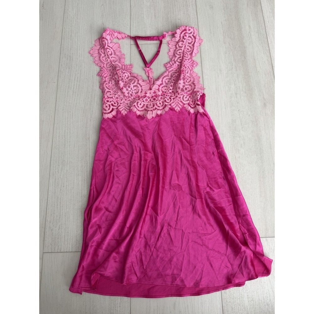 Victoria's Secret Sexy Babydoll Lingerie Sz S Pink Satin Lace Racerback